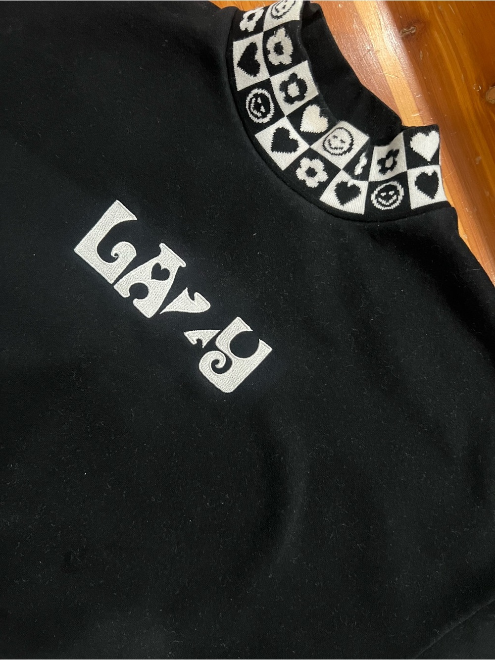Lazy Oaf Black and White Checkerboard Crew / Turtle Neck Sweater
